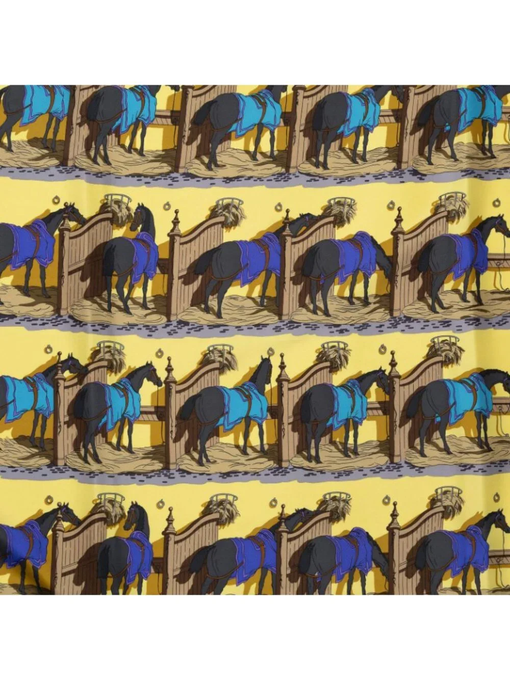 Hermes Scarf Yellow Blue Brown Silk